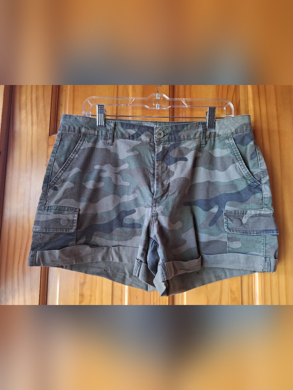 Time and Tru Camo Cargo Shorts - Olive Camo Sz 14 Mid Rise